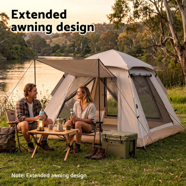 Weisshorn Family Shelter Tent 210D Oxford with Awning - Khaki