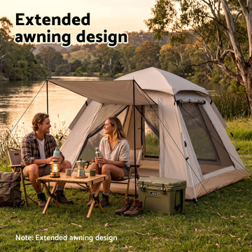 Weisshorn Family Shelter Tent 210D Oxford with Awning - Khaki