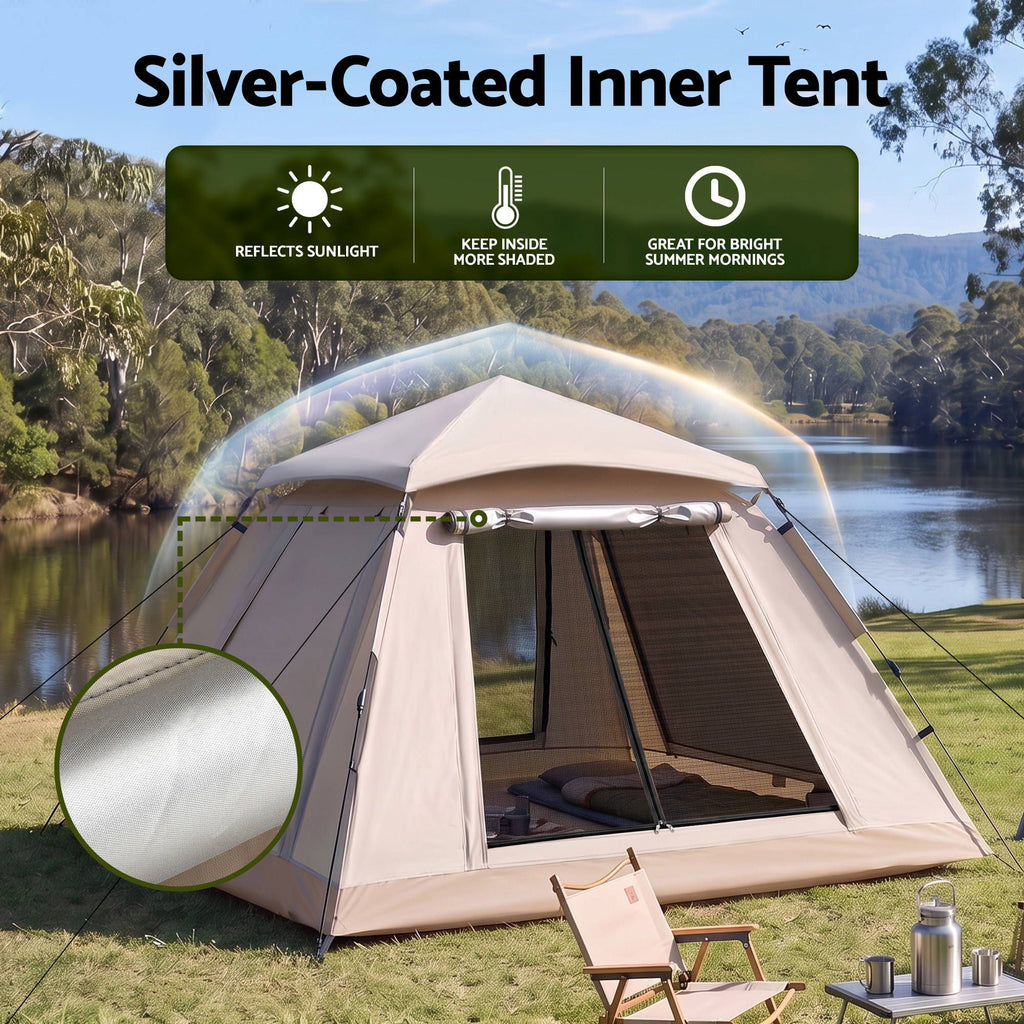 Weisshorn Family Shelter Tent 210D Oxford with Awning - Khaki