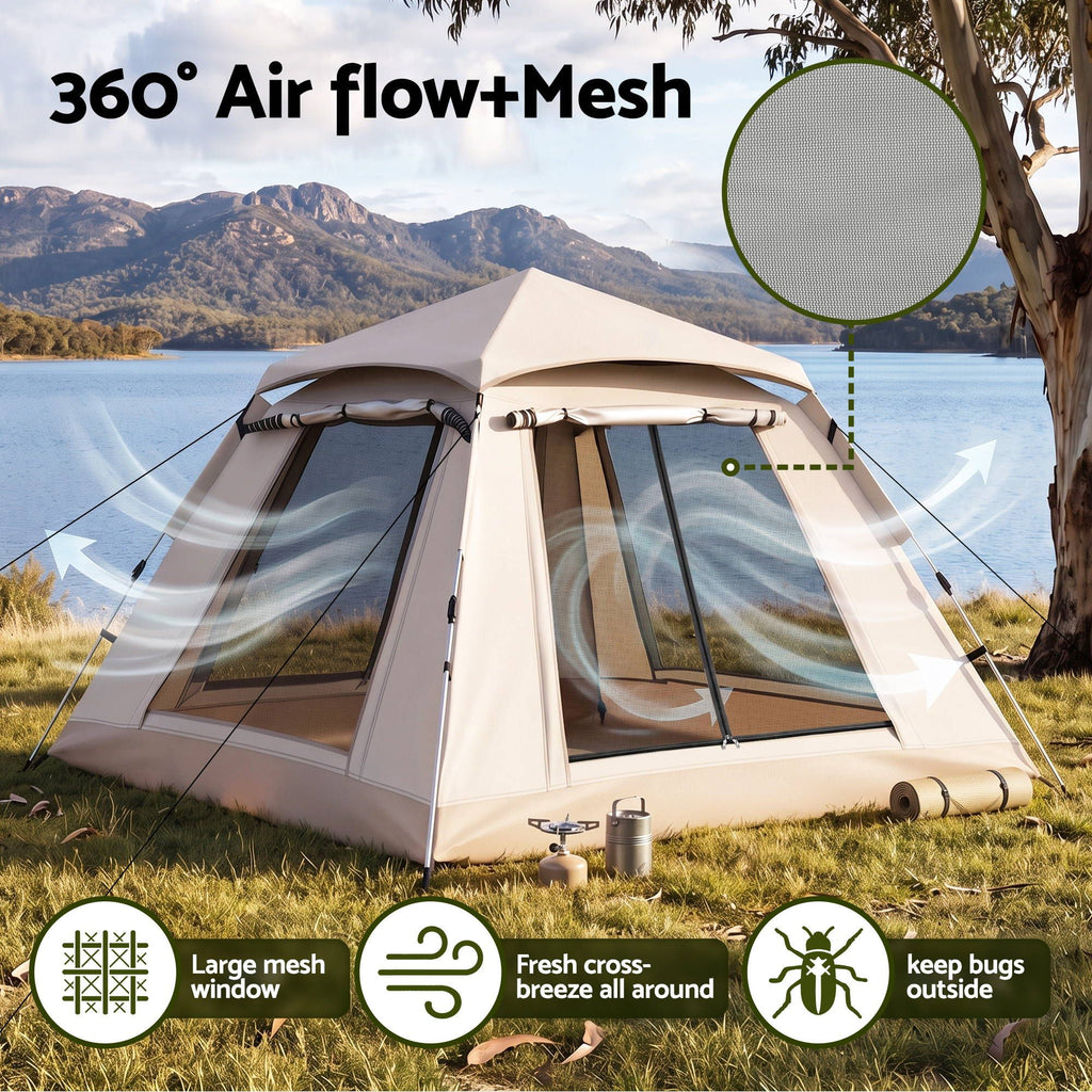 Weisshorn Family Shelter Tent 210D Oxford with Awning - Khaki