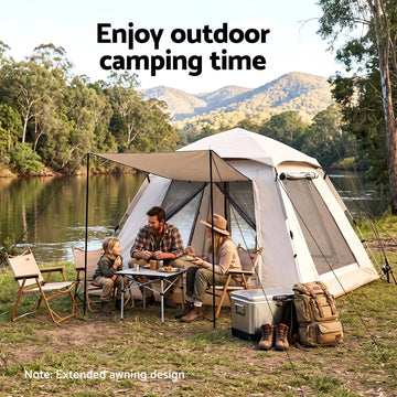 Weisshorn Family Shelter Tent 210D Oxford with Awning - Khaki