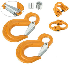 2X 8mm Eye Sling Hook + Hammer Lock Safety Chain Caravan Trailer Connecting Extend