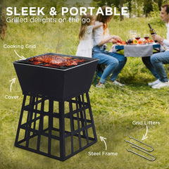 Wallaroo Outdoor Fire Pit for BBQ, Grilling, Cooking, Camping- Portable Brazier with Reversible Stand for Backyard