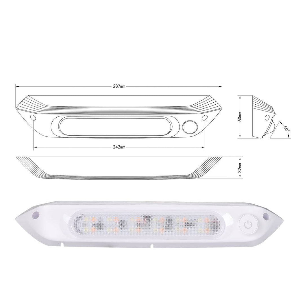 Dual LED Awning Light Amber White 12V 24V Waterproof 287mm Caravan RV Exterior