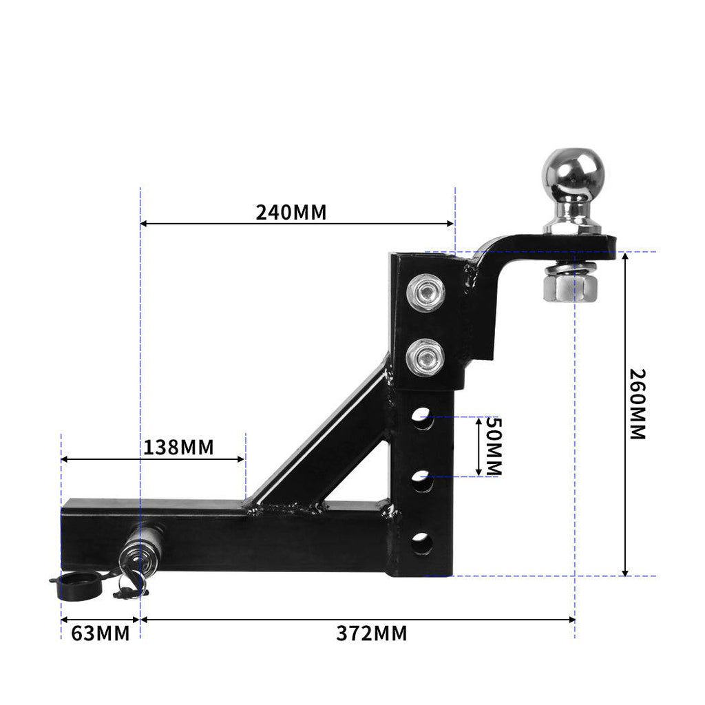 Manan Adjustable Tow Bar Tongue Hitch Towing 2" Ball Mount Caravan Trailer 4WD
