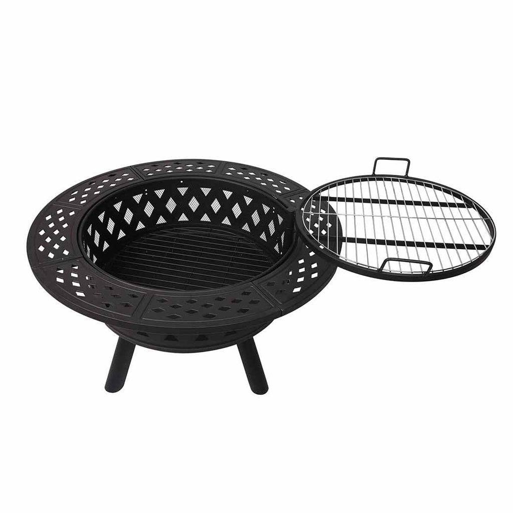 Moyasu Fire Pit BBQ Grill Outdoor Fireplace Camping Firepit Steel Portable 38"