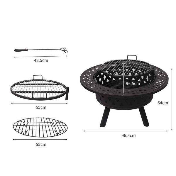 Moyasu Fire Pit BBQ Grill Outdoor Fireplace Camping Firepit Steel Portable 38"