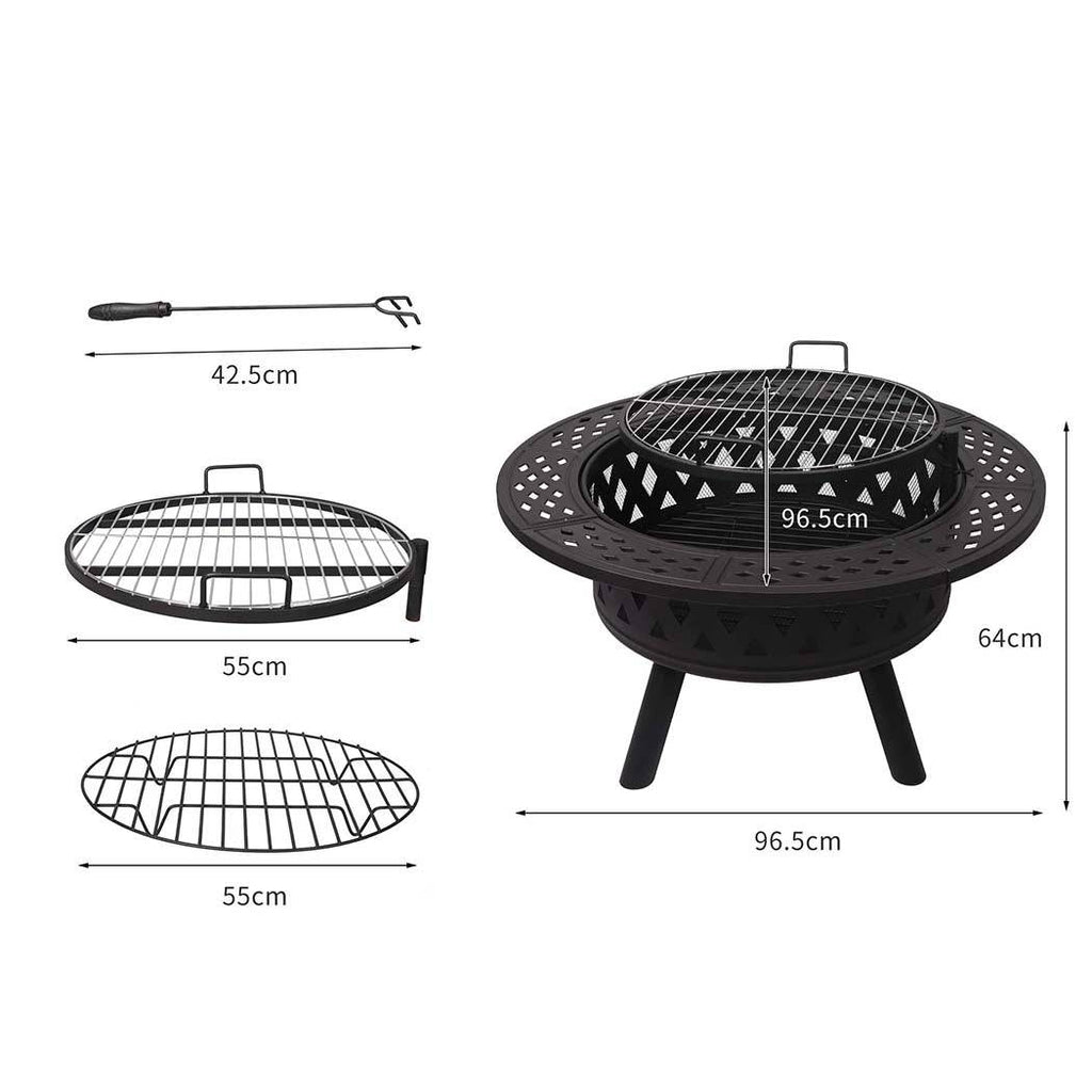 Moyasu Fire Pit BBQ Grill Outdoor Fireplace Camping Firepit Steel Portable 38"