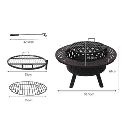 Moyasu Fire Pit BBQ Grill Outdoor Fireplace Camping Firepit Steel Portable 38"