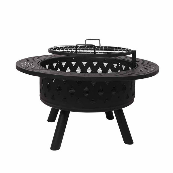 Moyasu Fire Pit BBQ Grill Outdoor Fireplace Camping Firepit Steel Portable 38"