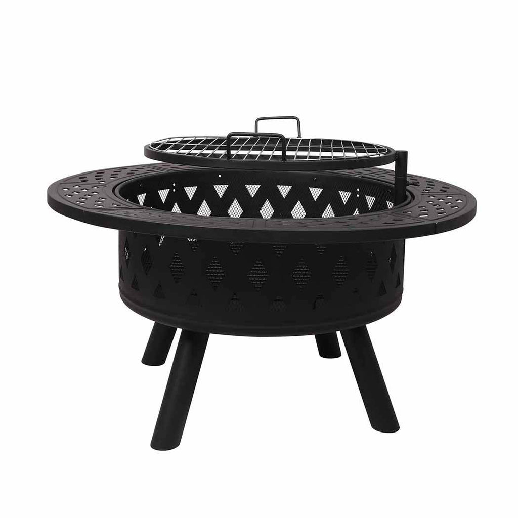 Moyasu Fire Pit BBQ Grill Outdoor Fireplace Camping Firepit Steel Portable 38"