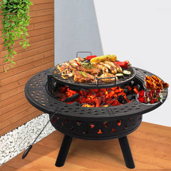 Moyasu Fire Pit BBQ Grill Outdoor Fireplace Camping Firepit Steel Portable 38"