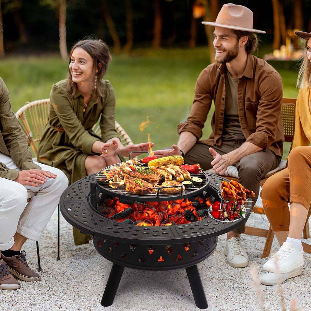 Moyasu Fire Pit BBQ Grill Outdoor Fireplace Camping Firepit Steel Portable 38"