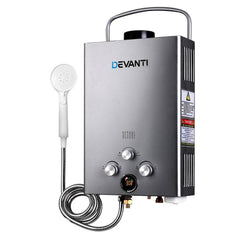 Devanti Portable Gas Water Heater 8LPM Outdoor Camping Shower Grey