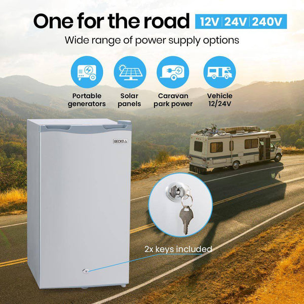 GECKO 95L Portable Upright Fridge Freezer Camping Caravans Bar Fridges Refrigerator 12V/24V