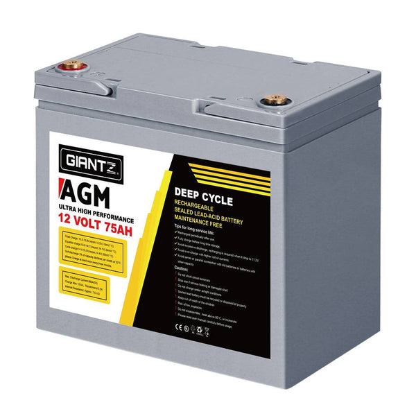 Giantz 75Ah Deep Cycle Battery 12V AGM Marine Sealed Power Portable Box Solar Caravan Camping