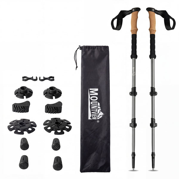 Mountview 2 Pcs Hiking Trekking Poles Walking Stick Adjustable Lightweight Grey