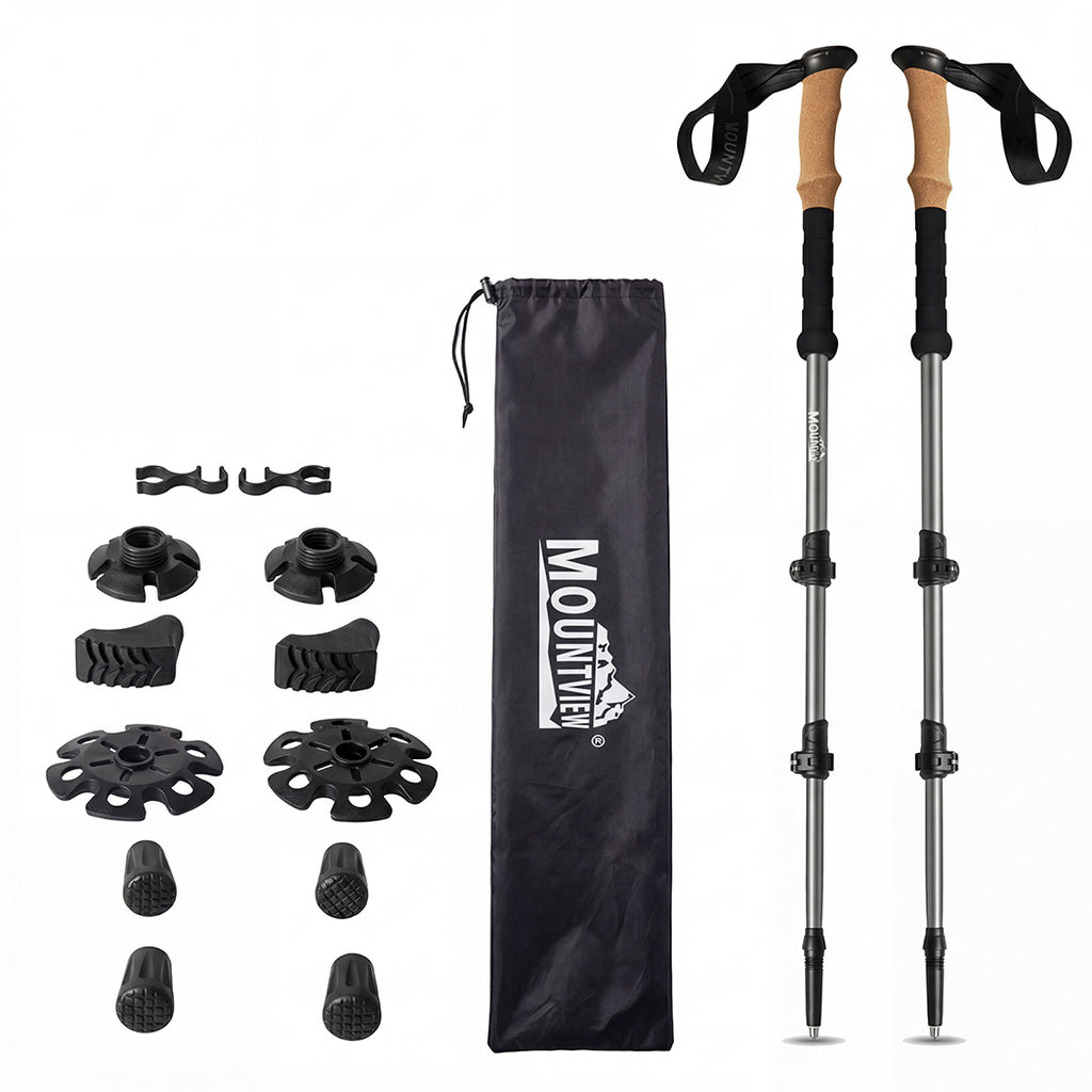 Mountview 2 Pcs Hiking Trekking Poles Walking Stick Adjustable Lightweight Grey