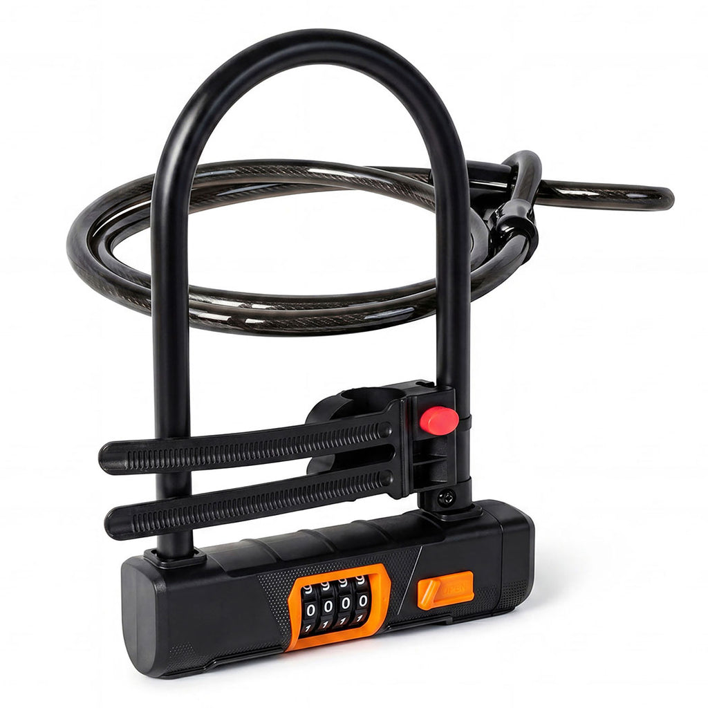Bike D-Lock 4-Digit Combination with Security Cable