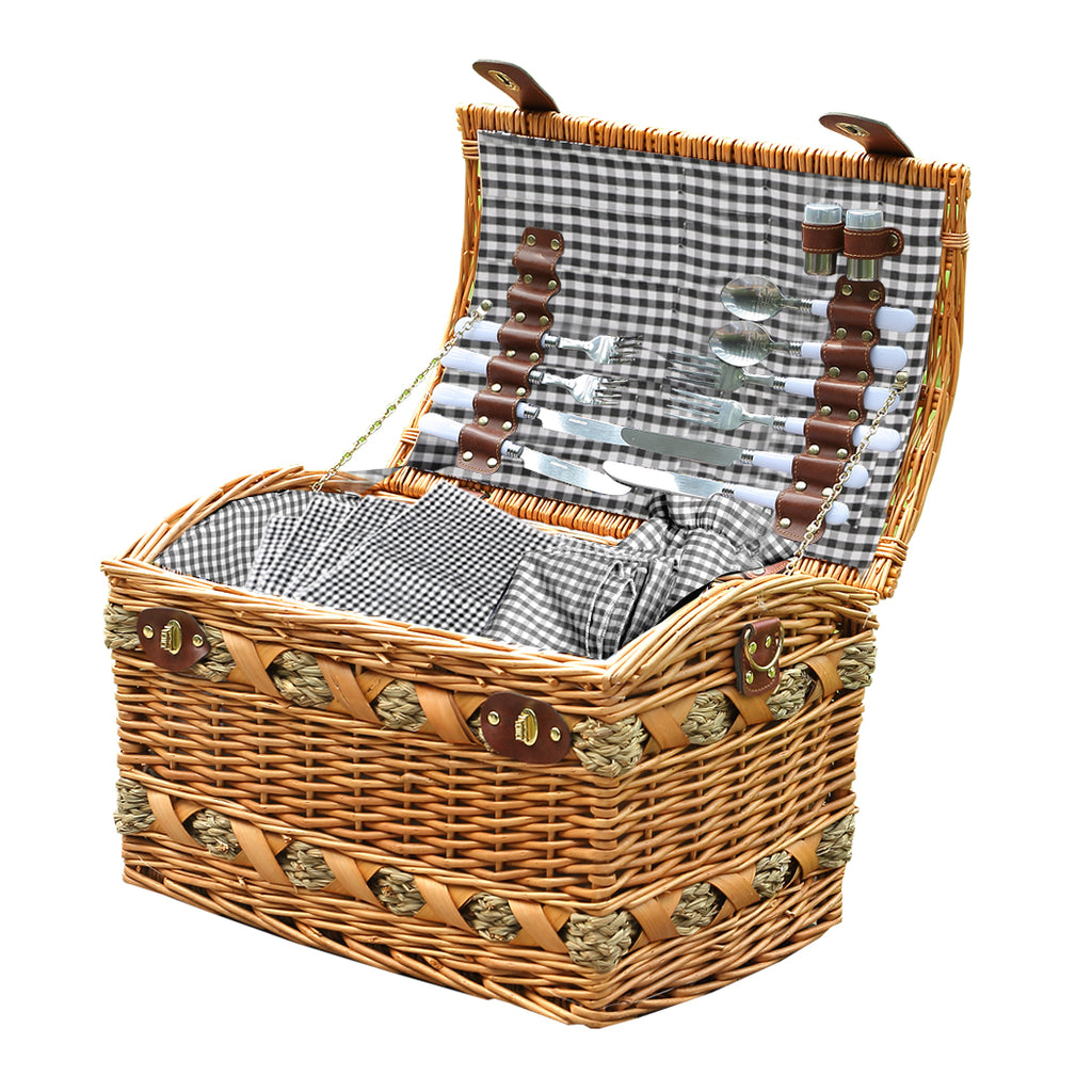 4 Person Picnic Basket Set with Cutlery, Plates & Glasses