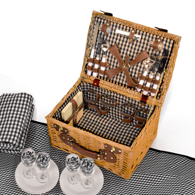 4 Person Picnic Basket Set with Cooler, Blanket & Cutlery