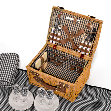 4 Person Picnic Basket Set with Cooler, Blanket & Cutlery