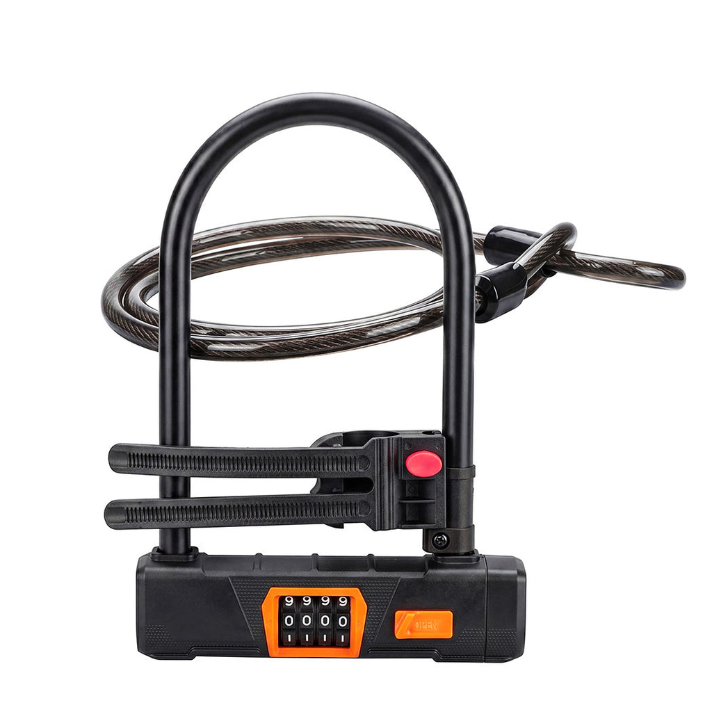 Bike D-Lock 4-Digit Combination with Security Cable