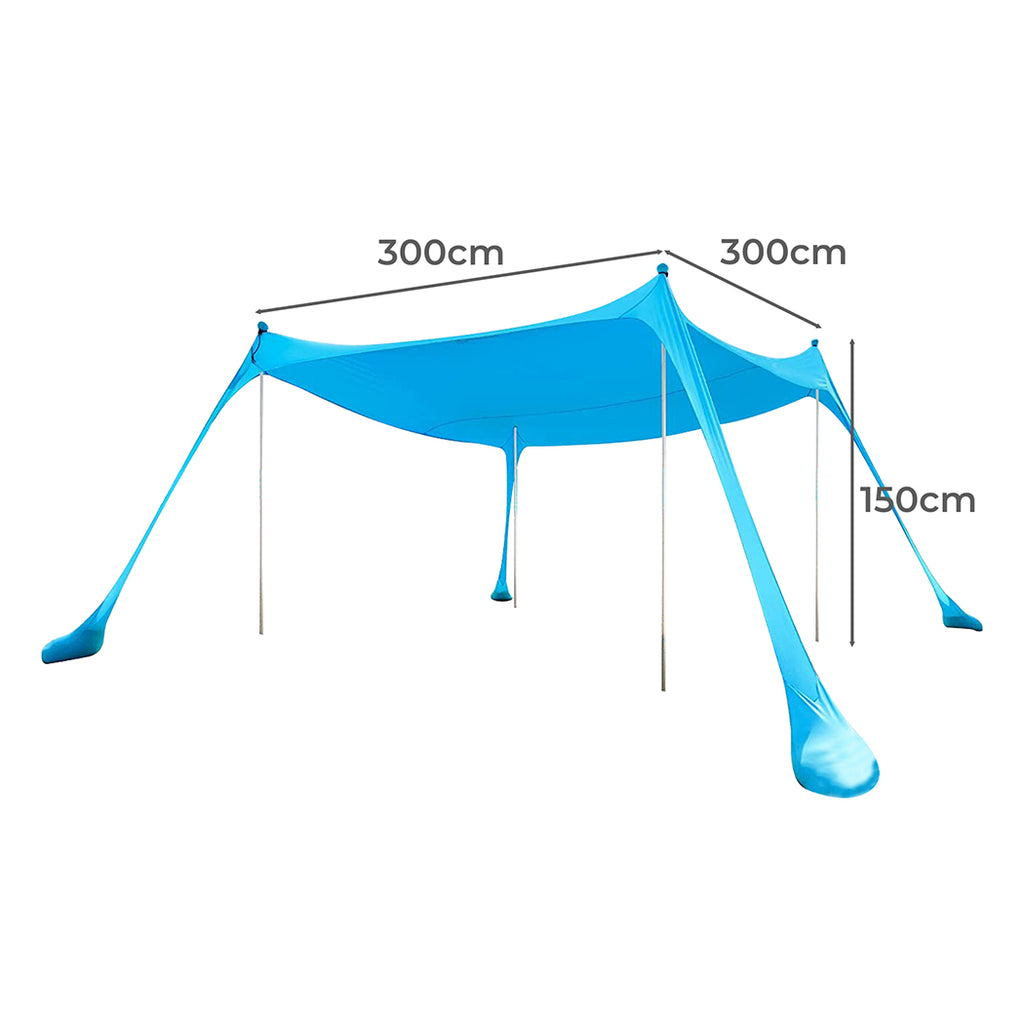 Mountview Beach Canopy Tent 4-6 Person Sun Shade Shelter 300x300cm Blue