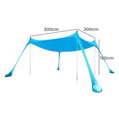 Mountview Beach Canopy Tent 4-6 Person Sun Shade Shelter 300x300cm Blue
