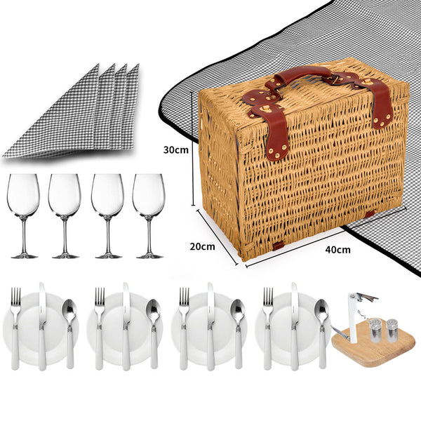 4 Person Picnic Basket Set with Cooler, Blanket & Cutlery