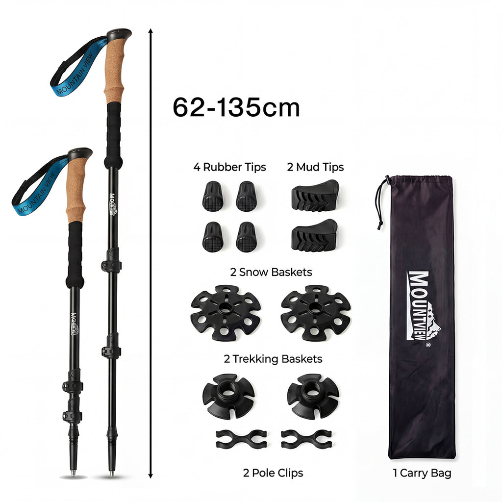 Mountview 2 Pcs Hiking Trekking Poles Walking Stick Adjustable Lightweight Black