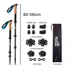 Mountview 2 Pcs Hiking Trekking Poles Walking Stick Adjustable Lightweight Black