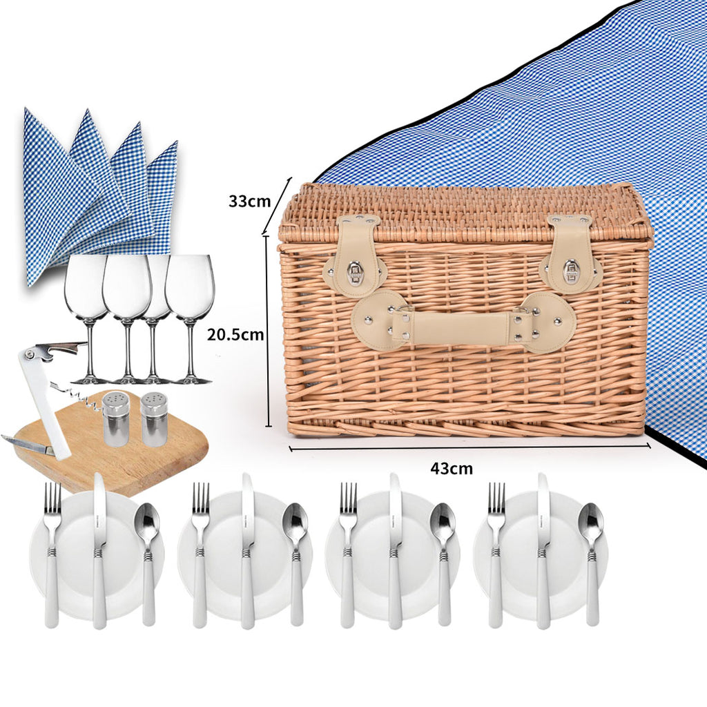 4 Person Picnic Basket Set with Cutlery, Plates & Cooler