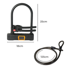 Bike D-Lock 4-Digit Combination with Security Cable
