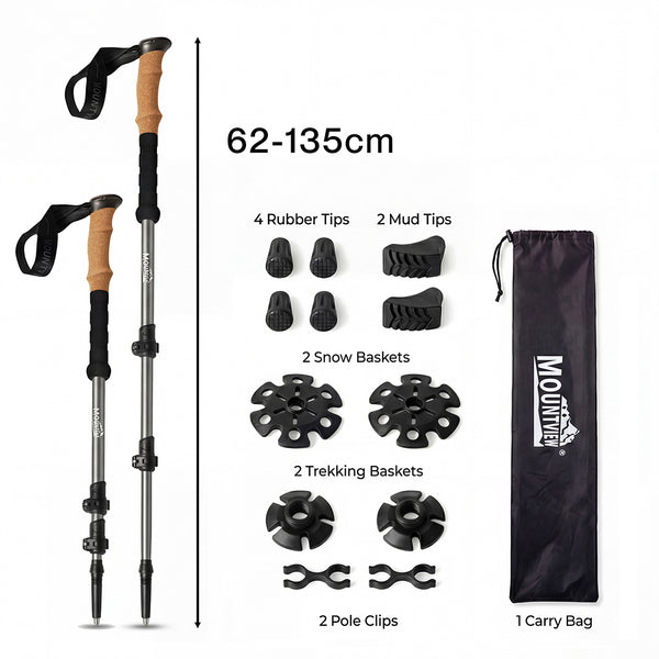 Mountview 2 Pcs Hiking Trekking Poles Walking Stick Adjustable Lightweight Grey