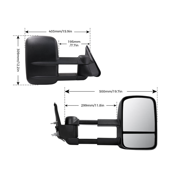 Galvan 2x Extendable Towing Mirrors Matte Black