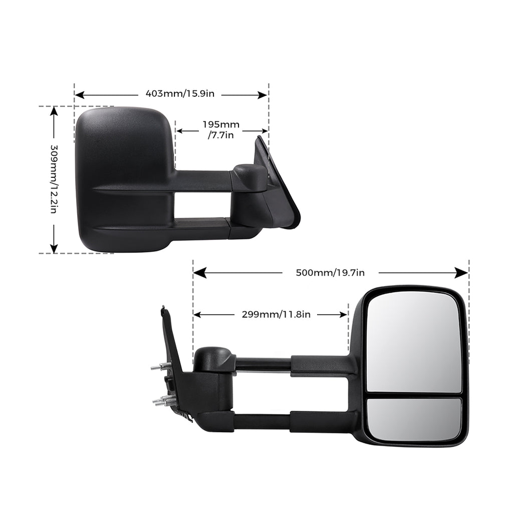 Galvan 2x Extendable Towing Mirrors Matte Black