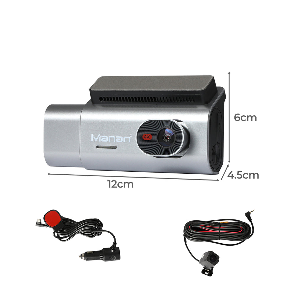 Manan 4K Car Dash Camera Front and Rear Wifi GPS 3 Lens