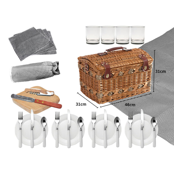 4 Person Picnic Basket Set with Cutlery, Plates & Glasses