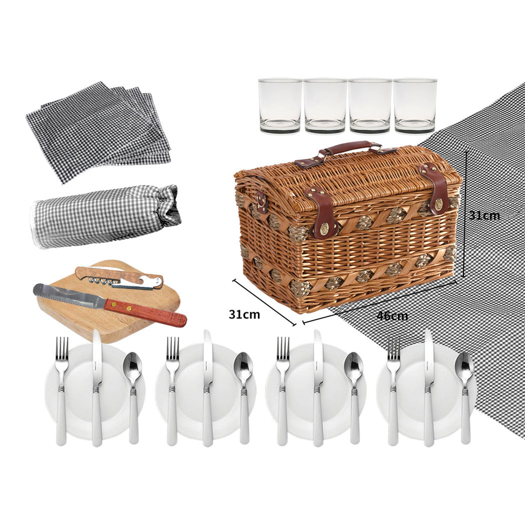 4 Person Picnic Basket Set with Cutlery, Plates & Glasses