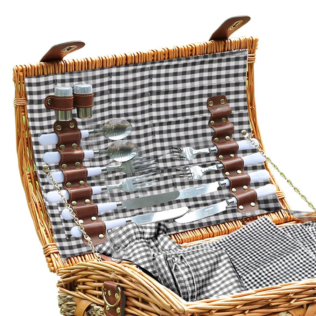4 Person Picnic Basket Set with Cutlery, Plates & Glasses