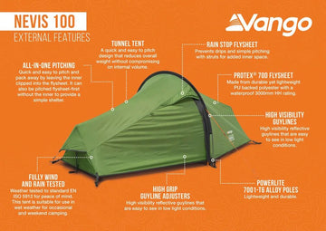 1 Person Camping & Hiking Tent - Nevis 100 Tent - 1.70kg by Vango