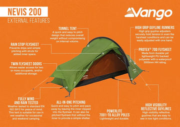 2 Person Camping & Hiking Tent - Nevis 200 Tent - 2.02kg by Vango
