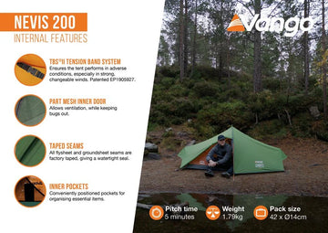 2 Person Camping & Hiking Tent - Nevis 200 Tent - 2.02kg by Vango