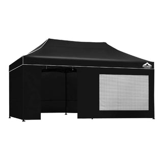 Instahut 3x6m Pop Up Gazebo Marquee with Sidewalls – Black
