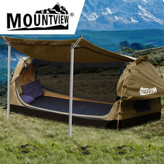 Mountview Double Swag Camping Swags Canvas Dome Tent Free Standing Khaki