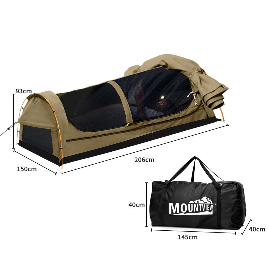 Mountview Double Swag Camping Swags Canvas Dome Tent Hiking Mattress Khaki