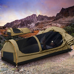 Mountview Double Swag Camping Swags Canvas Dome Tent Hiking Mattress Khaki