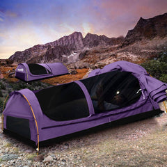 Mountview Double Swag Camping Swags Canvas Dome Tent Hiking Mattress Purple