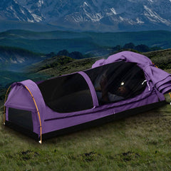 Mountview Double Swag Camping Swags Canvas Dome Tent Hiking Mattress Purple